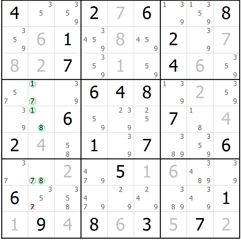 Position des candidats pour la solution de la Gr 61 page 64 du magazine de sudoku Maestro n° 104
