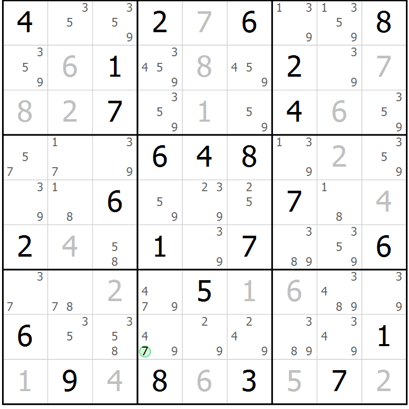Position des candidats pour la solution de la Gr 61 page 64 du magazine de sudoku Maestro n° 104