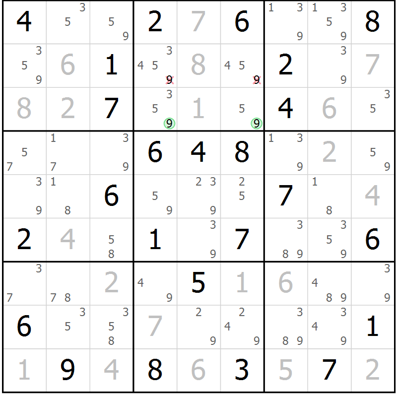 Position des candidats pour la solution de la Gr 61 page 64 du magazine de sudoku Maestro n° 104