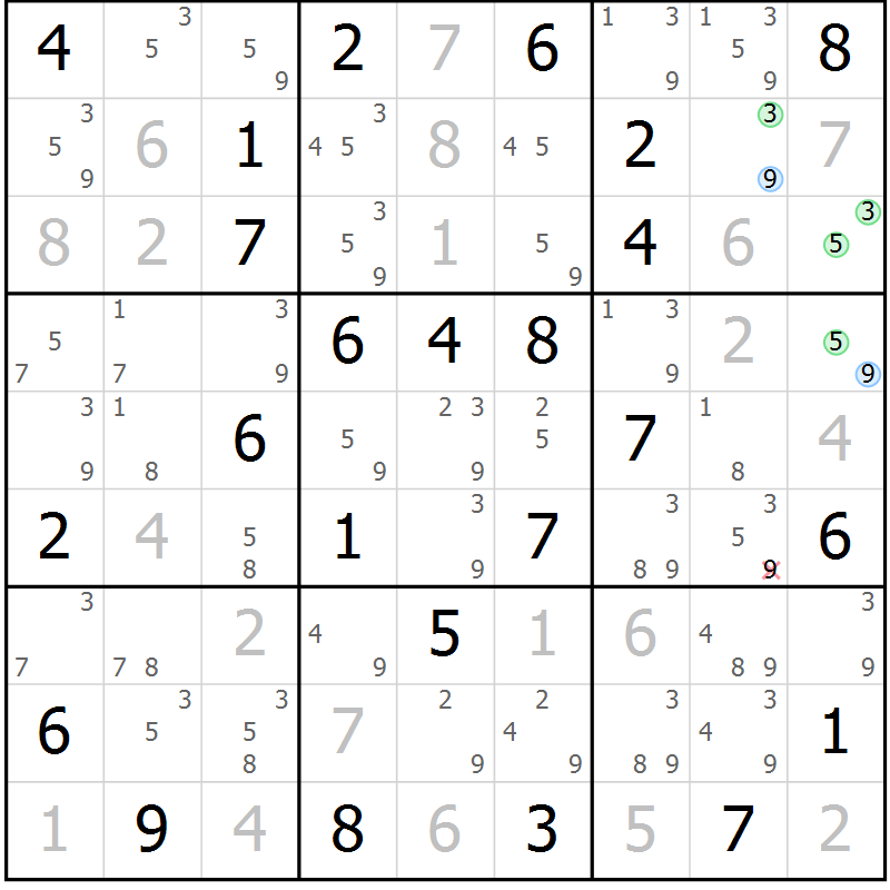 Position des candidats pour la solution de la Gr 61 page 64 du magazine de sudoku Maestro n° 104