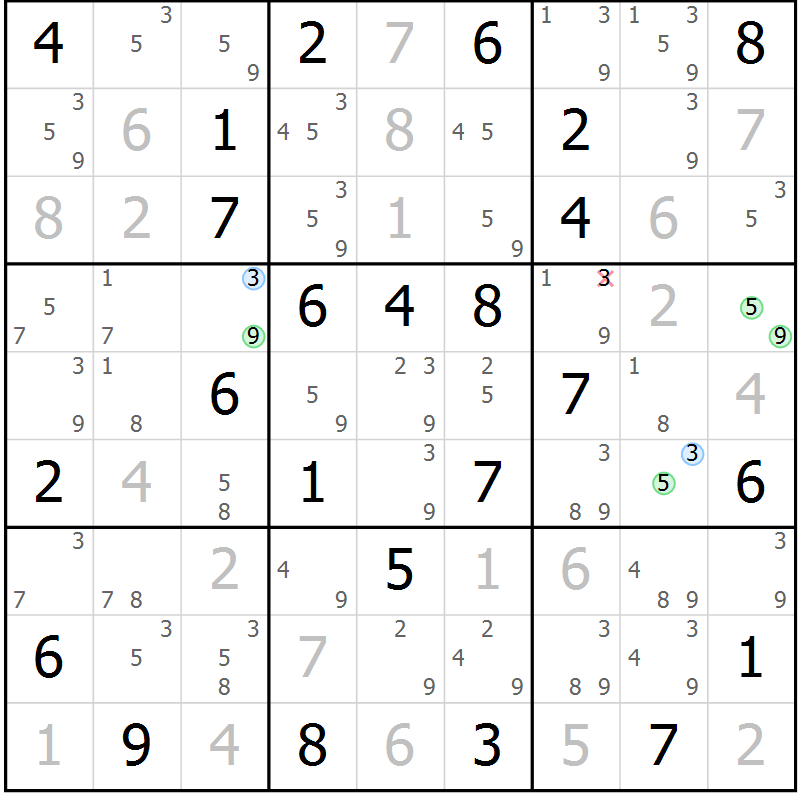 Position des candidats pour la solution de la Gr 61 page 64 du magazine de sudoku Maestro n° 104