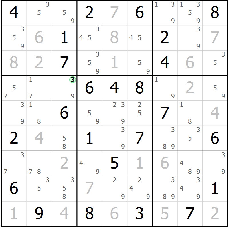 Position des candidats pour la solution de la Gr 61 page 64 du magazine de sudoku Maestro n° 104