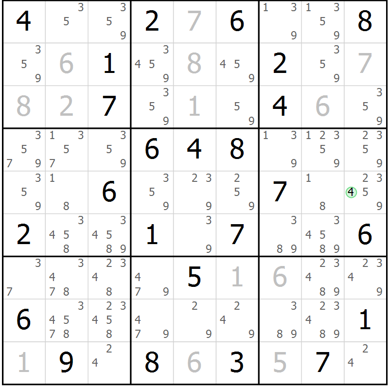 Position des candidats pour la solution de la Gr 61 page 64 du magazine de sudoku Maestro n° 104