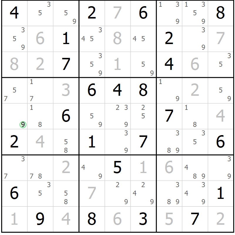 Position des candidats pour la solution de la Gr 61 page 64 du magazine de sudoku Maestro n° 104