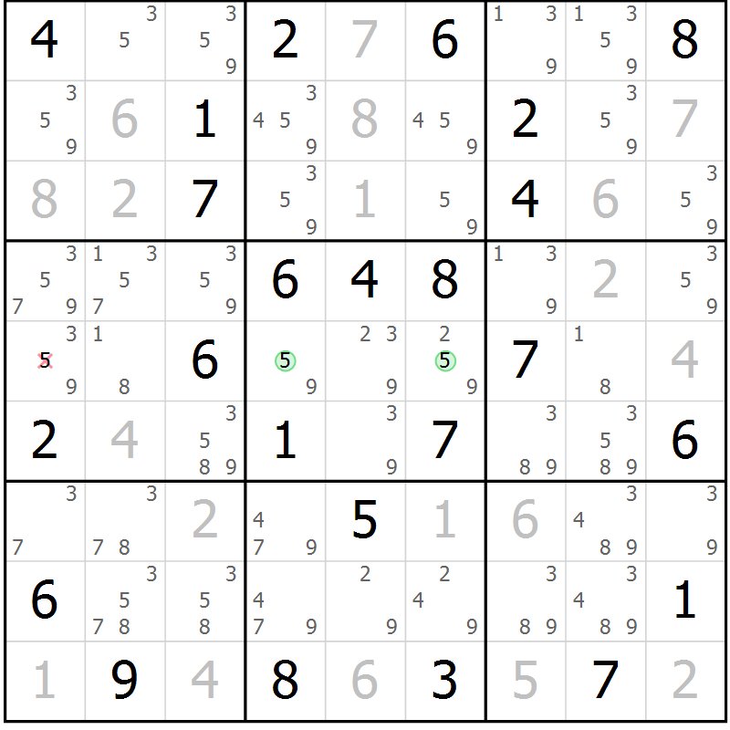 Position des candidats pour la solution de la Gr 61 page 64 du magazine de sudoku Maestro n° 104