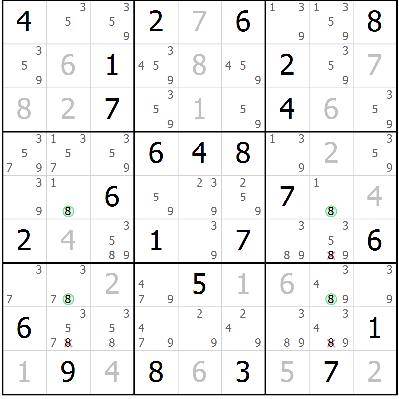 Position des candidats pour la solution de la Gr 61 page 64 du magazine de sudoku Maestro n° 104