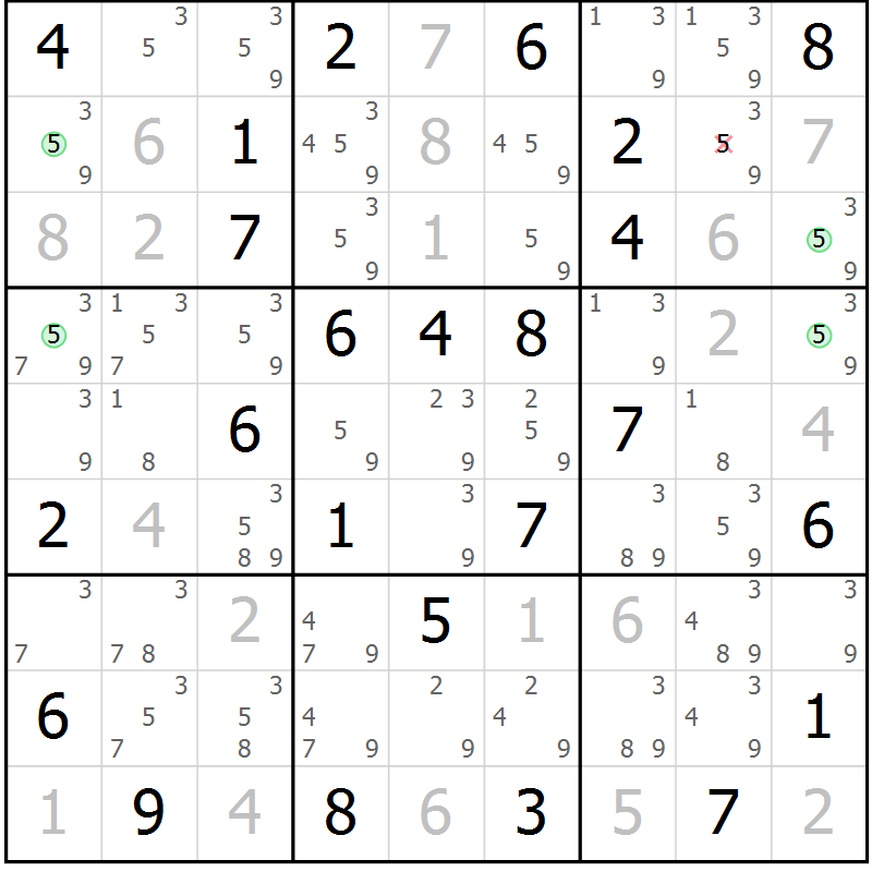 Position des candidats pour la solution de la Gr 61 page 64 du magazine de sudoku Maestro n° 104