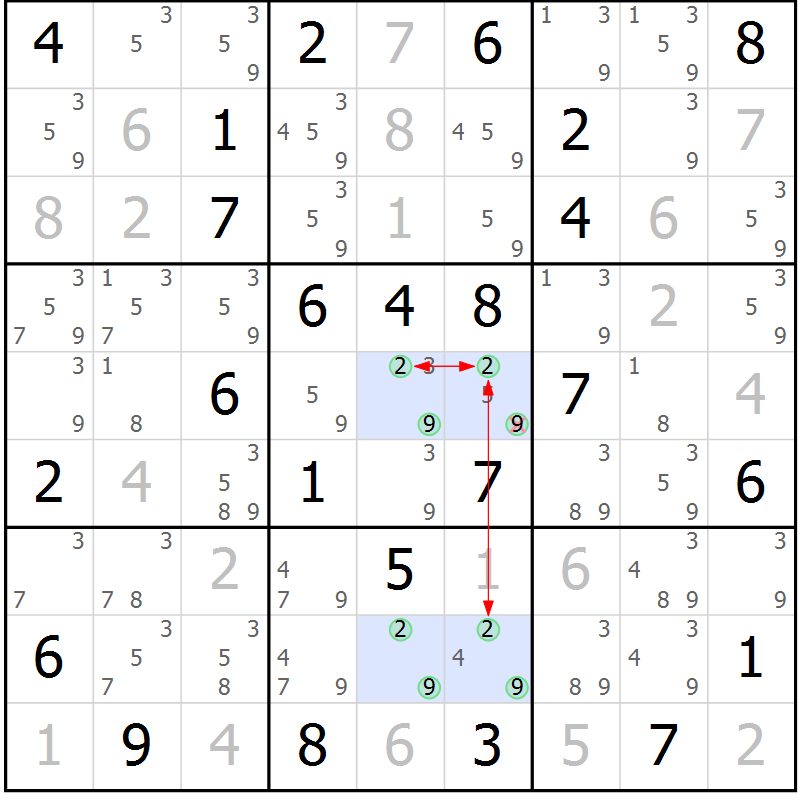 Position des candidats pour la solution de la Gr 61 page 64 du magazine de sudoku Maestro n° 104
