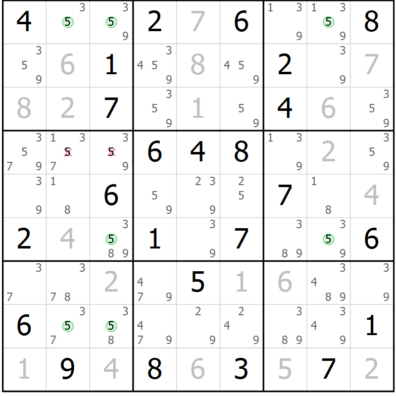 Position des candidats pour la solution de la Gr 61 page 64 du magazine de sudoku Maestro n° 104