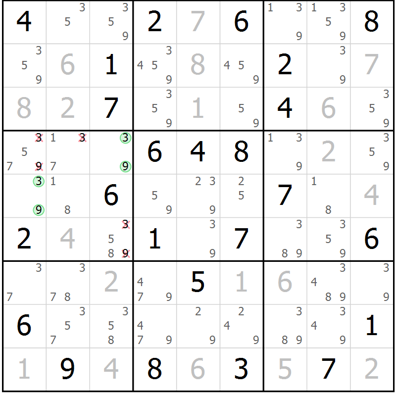 Position des candidats pour la solution de la Gr 61 page 64 du magazine de sudoku Maestro n° 104