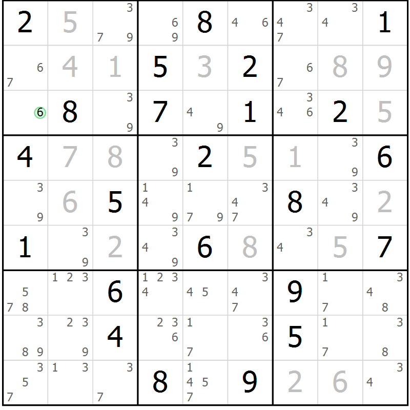 Position des candidats pour la solution de la Gr 62 page 65 du magazine de sudoku Maestro n° 104