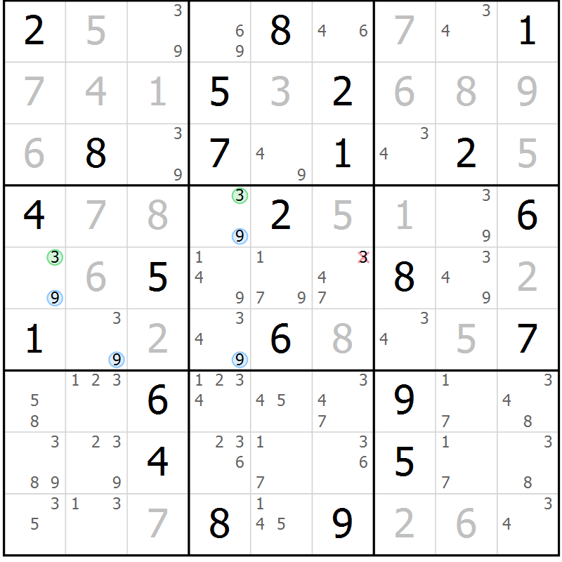 Position des candidats pour la solution de la Gr 62 page 65 du magazine de sudoku Maestro n° 104