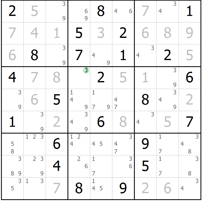 Position des candidats pour la solution de la Gr 62 page 65 du magazine de sudoku Maestro n° 104