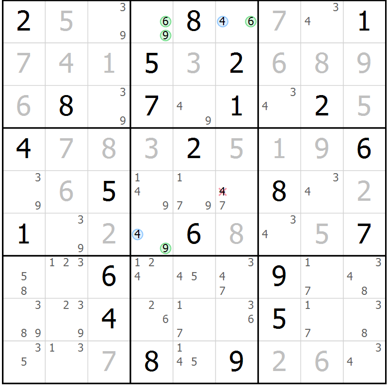 Position des candidats pour la solution de la Gr 62 page 65 du magazine de sudoku Maestro n° 104
