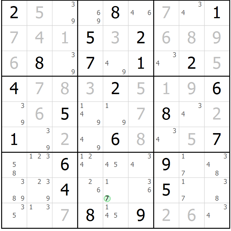 Position des candidats pour la solution de la Gr 62 page 65 du magazine de sudoku Maestro n° 104