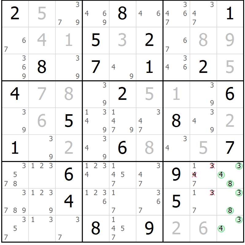 Position des candidats pour la solution de la Gr 62 page 65 du magazine de sudoku Maestro n° 104
