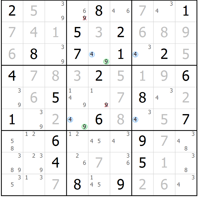 Position des candidats pour la solution de la Gr 62 page 65 du magazine de sudoku Maestro n° 104