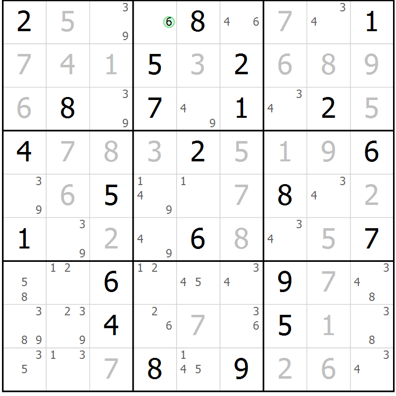 Position des candidats pour la solution de la Gr 62 page 65 du magazine de sudoku Maestro n° 104
