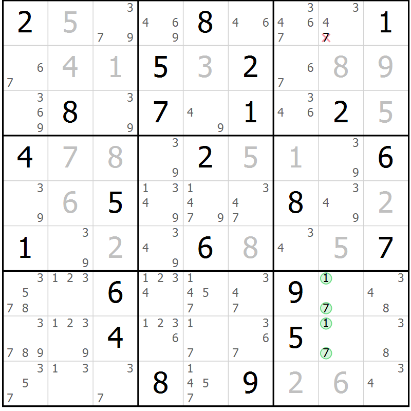 Position des candidats pour la solution de la Gr 62 page 65 du magazine de sudoku Maestro n° 104