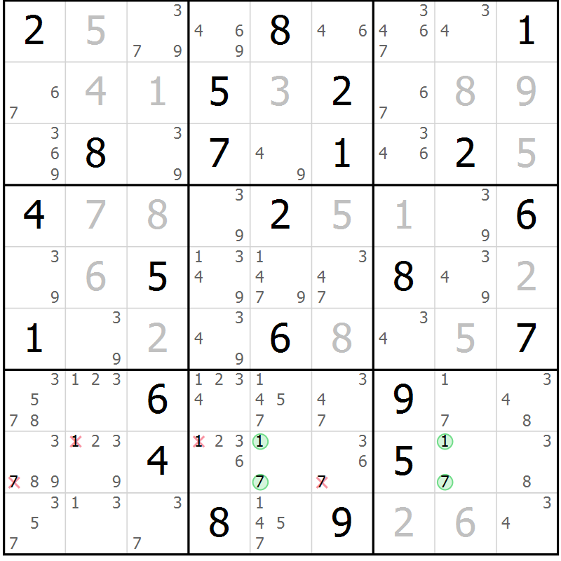 Position des candidats pour la solution de la Gr 62 page 65 du magazine de sudoku Maestro n° 104