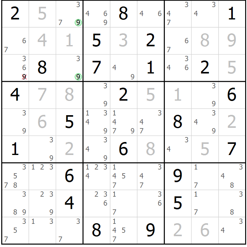 Position des candidats pour la solution de la Gr 62 page 65 du magazine de sudoku Maestro n° 104
