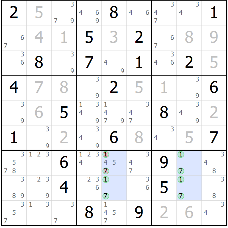 Position des candidats pour la solution de la Gr 62 page 65 du magazine de sudoku Maestro n° 104