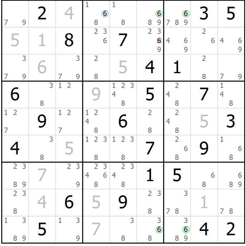 Position des candidats pour la solution de la Gr 63 page 66 du magazine de sudoku Maestro n° 104