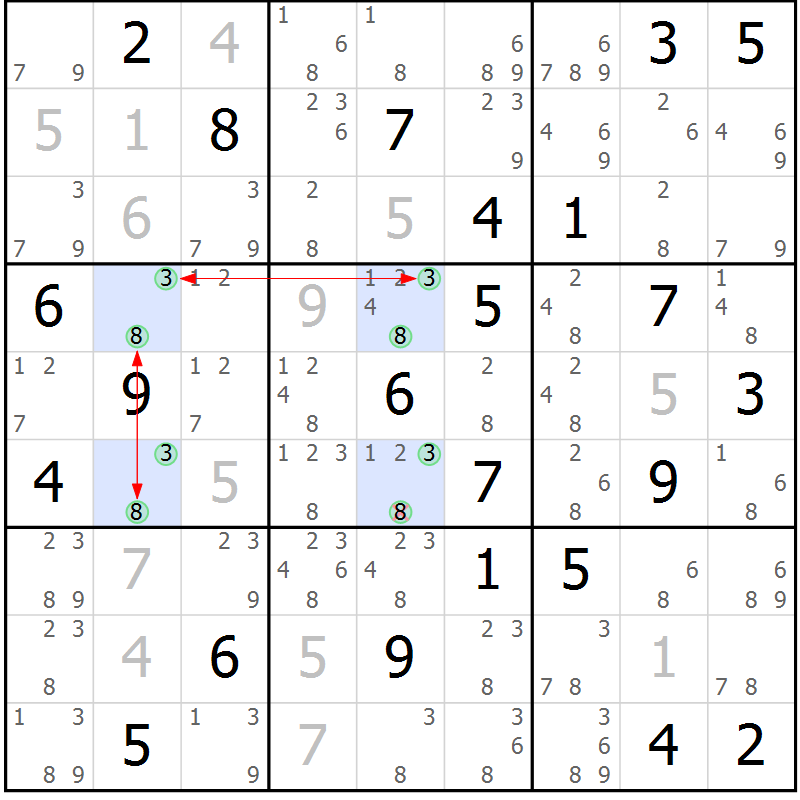 Position des candidats pour la solution de la Gr 63 page 66 du magazine de sudoku Maestro n° 104