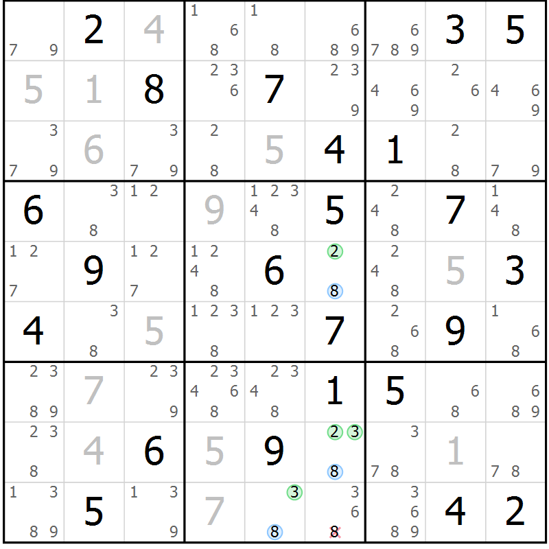 Position des candidats pour la solution de la Gr 63 page 66 du magazine de sudoku Maestro n° 104