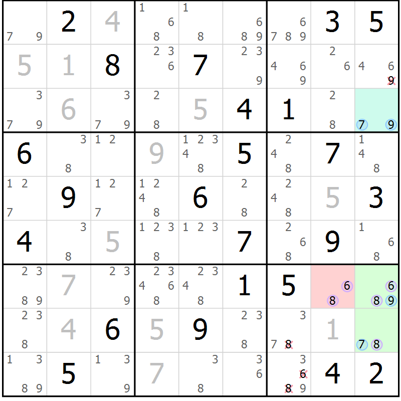 Position des candidats pour la solution de la Gr 63 page 66 du magazine de sudoku Maestro n° 104