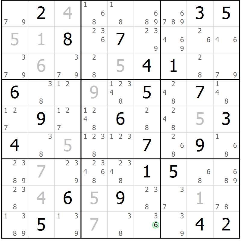 Position des candidats pour la solution de la Gr 63 page 66 du magazine de sudoku Maestro n° 104
