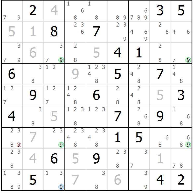 Position des candidats pour la solution de la Gr 63 page 66 du magazine de sudoku Maestro n° 104