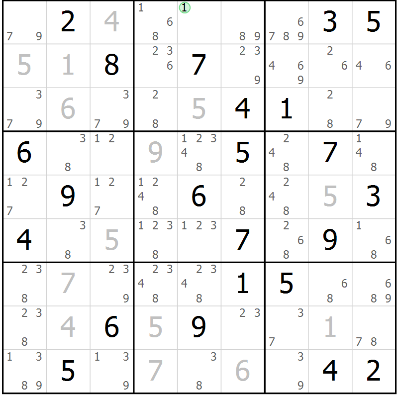 Position des candidats pour la solution de la Gr 63 page 66 du magazine de sudoku Maestro n° 104