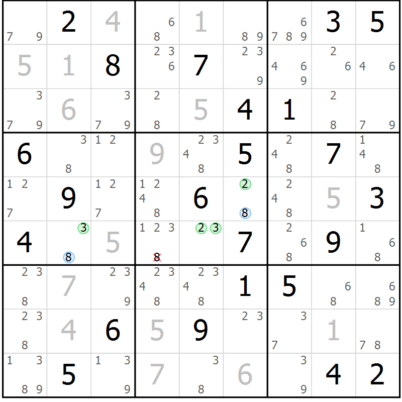 Position des candidats pour la solution de la Gr 63 page 66 du magazine de sudoku Maestro n° 104