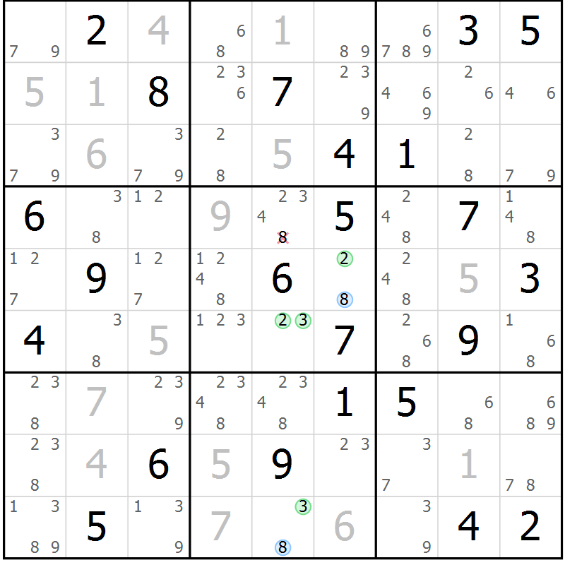 Position des candidats pour la solution de la Gr 63 page 66 du magazine de sudoku Maestro n° 104