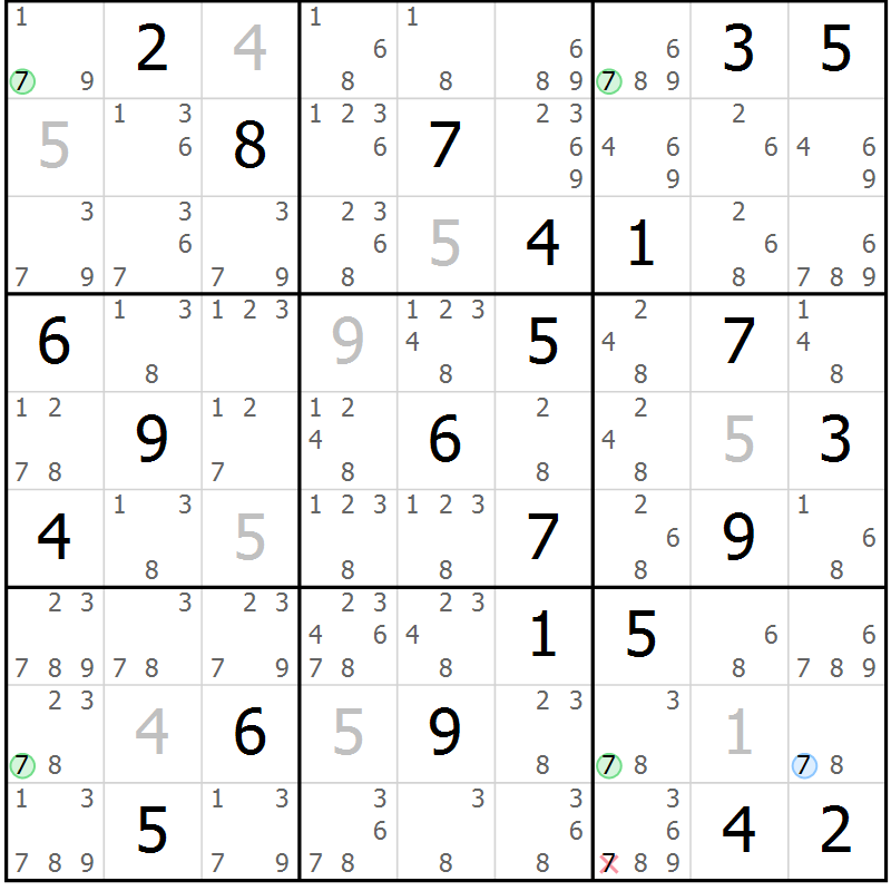 Position des candidats pour la solution de la Gr 63 page 66 du magazine de sudoku Maestro n° 104