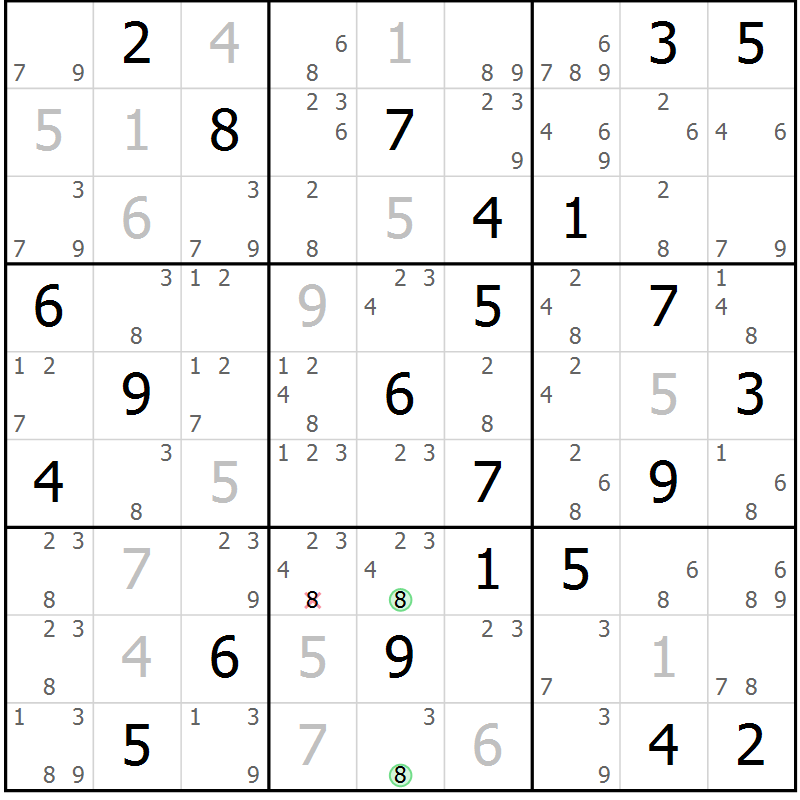 Position des candidats pour la solution de la Gr 63 page 66 du magazine de sudoku Maestro n° 104