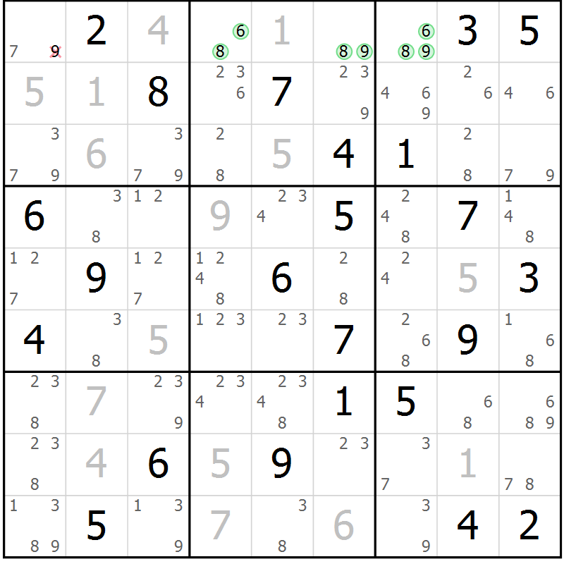 Position des candidats pour la solution de la Gr 63 page 66 du magazine de sudoku Maestro n° 104