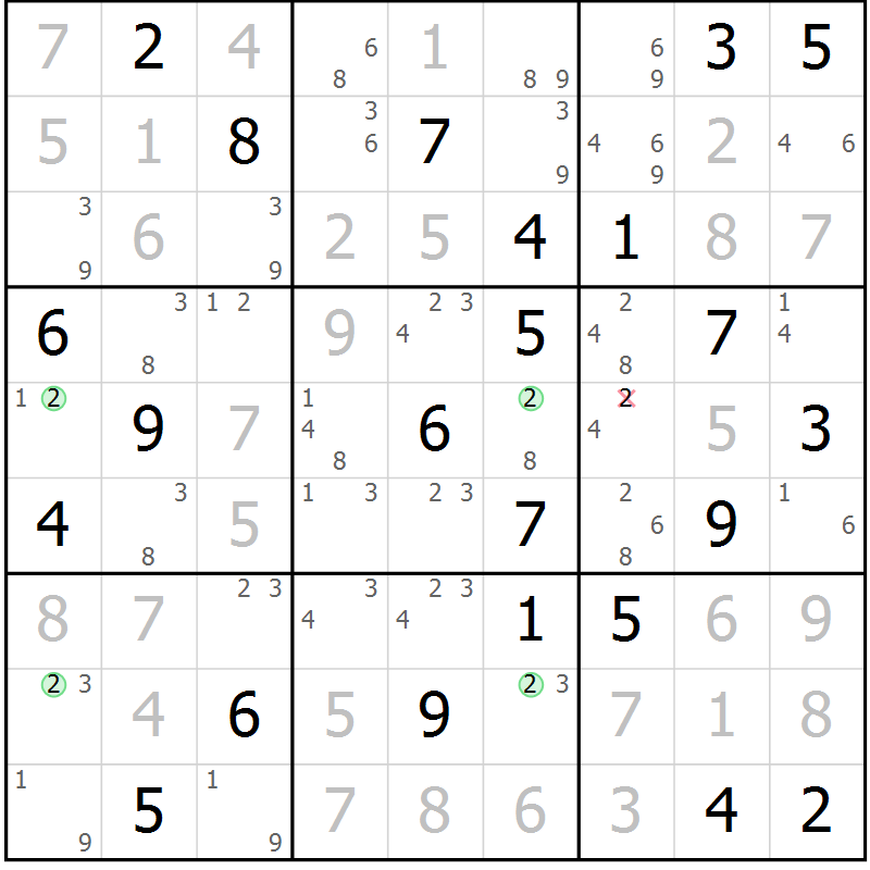 Position des candidats pour la solution de la Gr 63 page 66 du magazine de sudoku Maestro n° 104