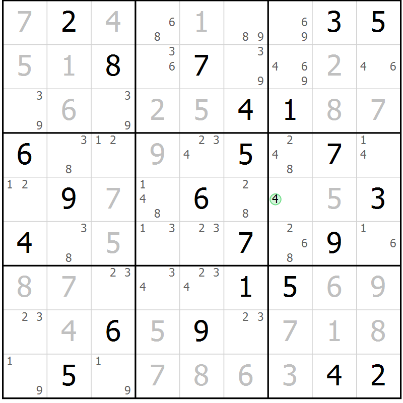 Position des candidats pour la solution de la Gr 63 page 66 du magazine de sudoku Maestro n° 104