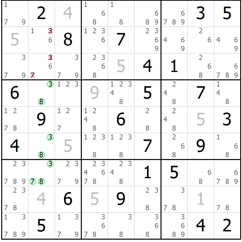 Position des candidats pour la solution de la Gr 63 page 66 du magazine de sudoku Maestro n° 104