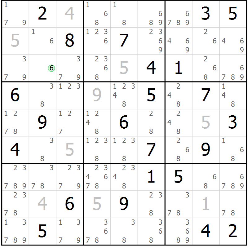 Position des candidats pour la solution de la Gr 63 page 66 du magazine de sudoku Maestro n° 104