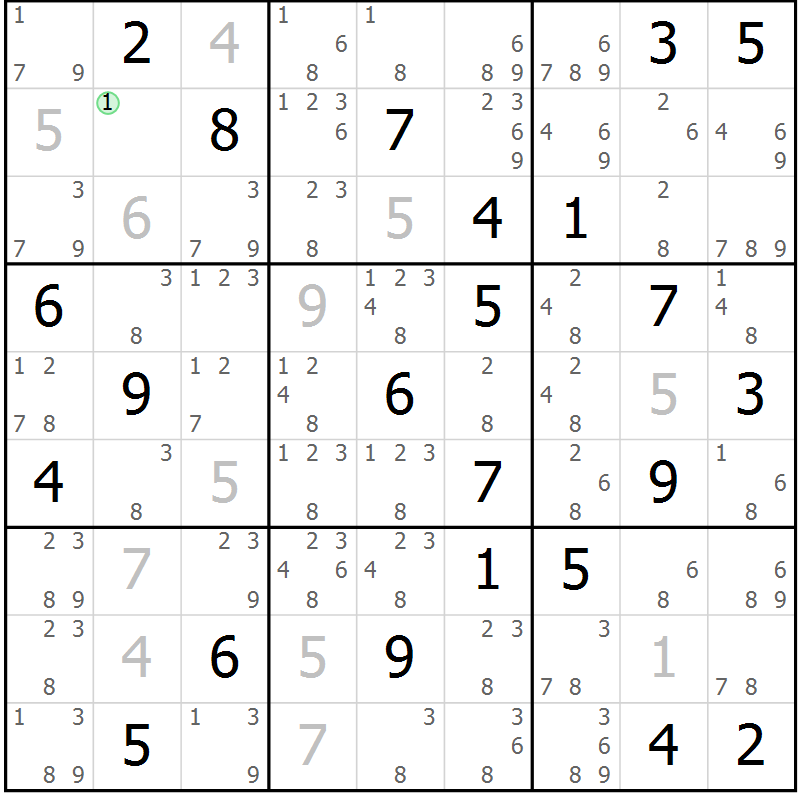 Position des candidats pour la solution de la Gr 63 page 66 du magazine de sudoku Maestro n° 104