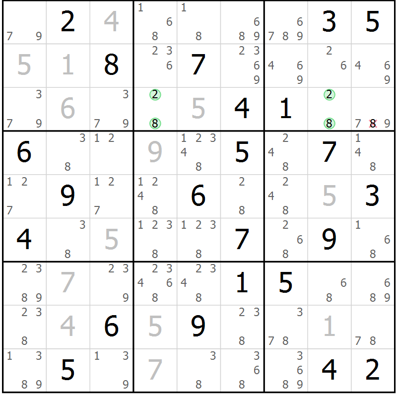 Position des candidats pour la solution de la Gr 63 page 66 du magazine de sudoku Maestro n° 104