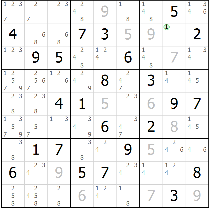 Position des candidats pour la solution de la Gr 64 page 67 du magazine de sudoku Maestro n° 104