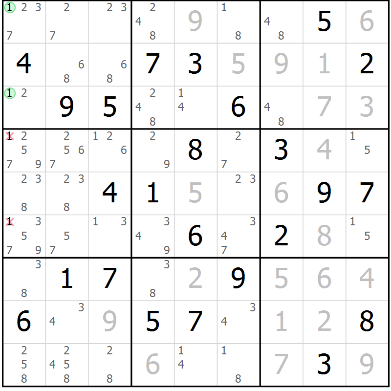 Position des candidats pour la solution de la Gr 64 page 67 du magazine de sudoku Maestro n° 104