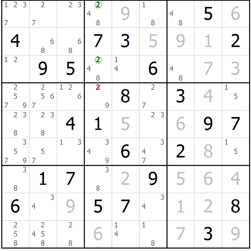 Position des candidats pour la solution de la Gr 64 page 67 du magazine de sudoku Maestro n° 104