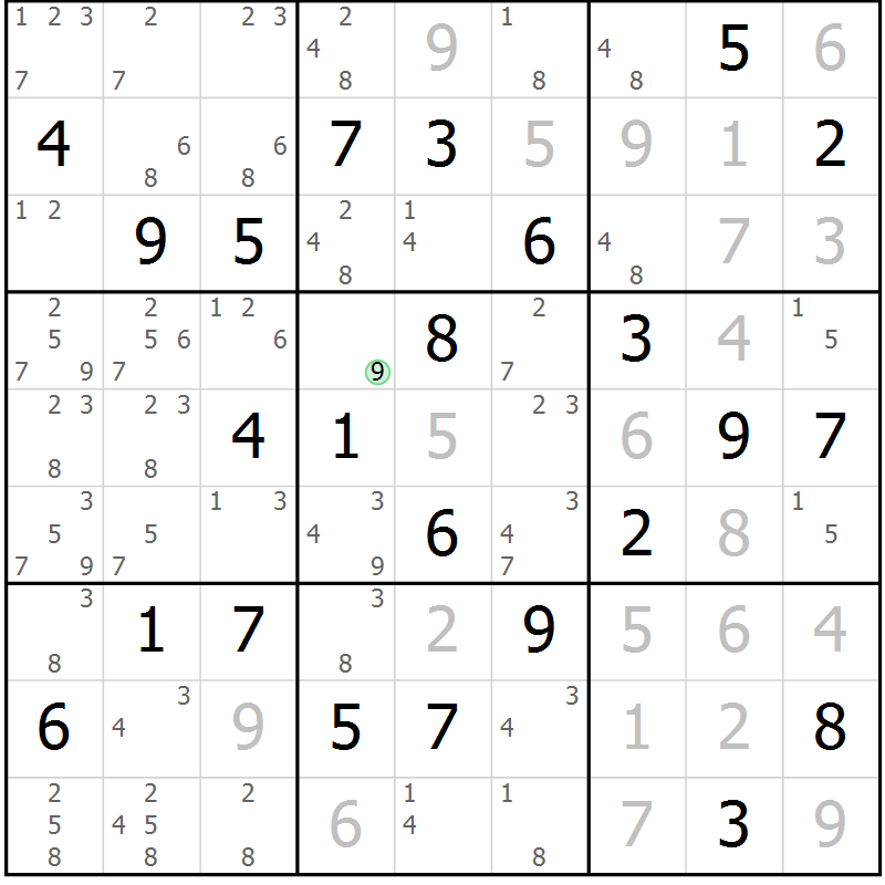 Position des candidats pour la solution de la Gr 64 page 67 du magazine de sudoku Maestro n° 104