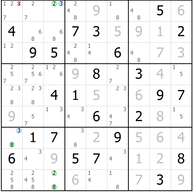 Position des candidats pour la solution de la Gr 64 page 67 du magazine de sudoku Maestro n° 104