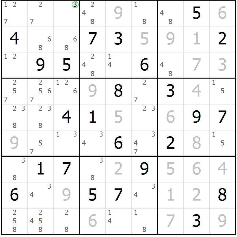 Position des candidats pour la solution de la Gr 64 page 67 du magazine de sudoku Maestro n° 104
